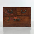 Japanese Wooden Tansu Storage Chest Vtg Haribako Three Drawers Makie Floral T387