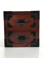 Japanese Wooden Tansu Storage Chest Vtg Haribako Trinket Box 2 Drawers T370