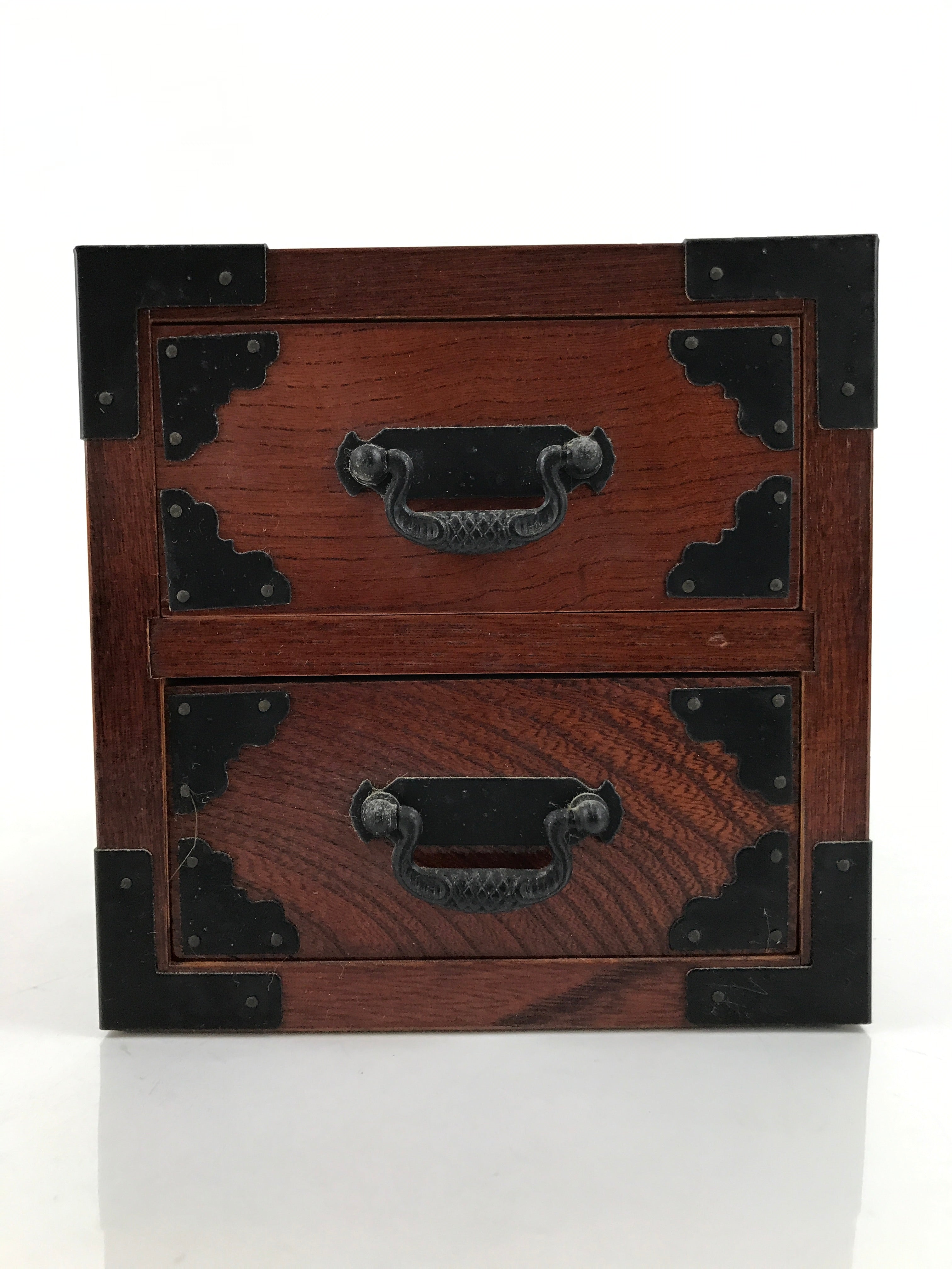 Japanese Wooden Tansu Storage Chest Vtg Haribako Trinket Box 2 Drawers T370