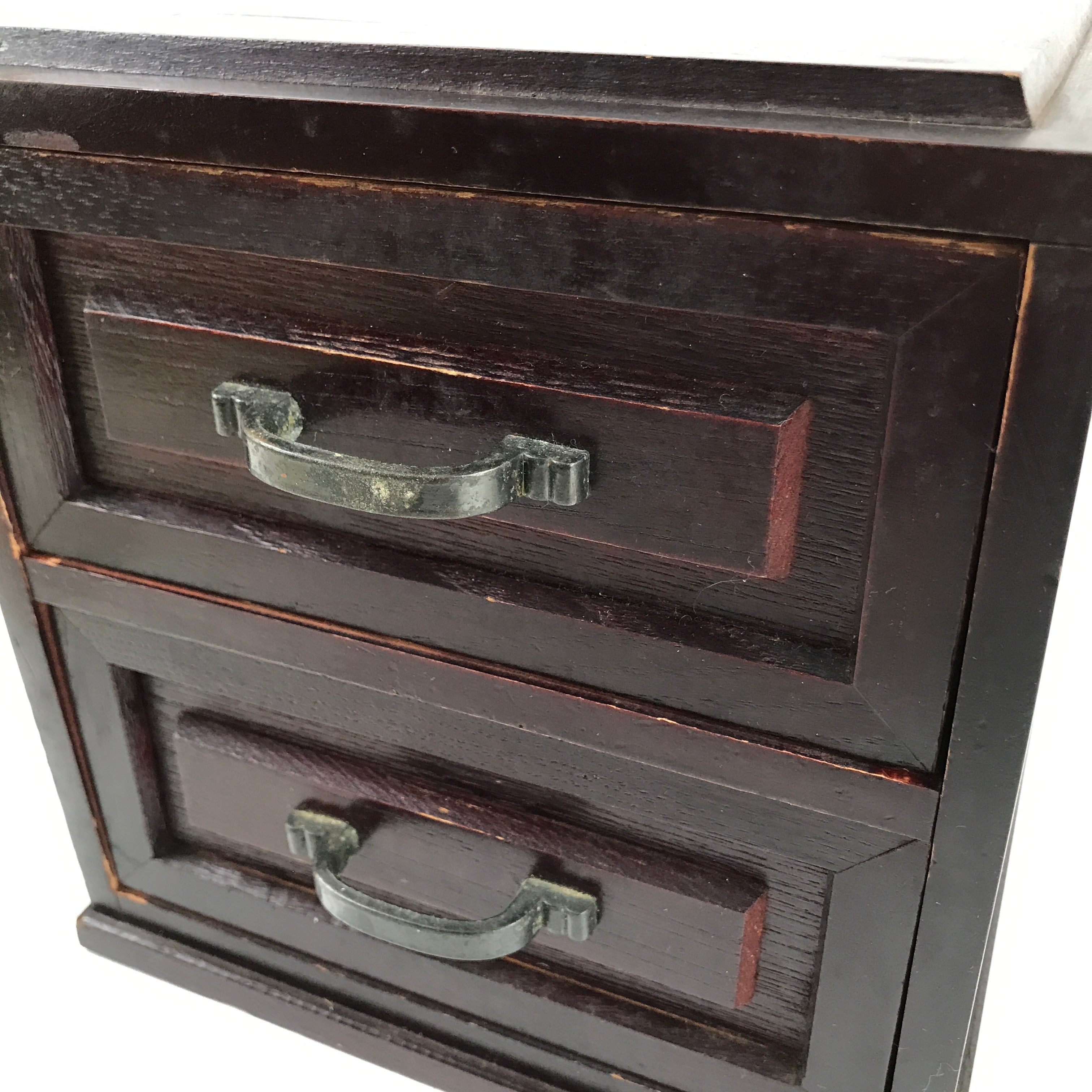 Japanese Wooden Tansu Storage Chest Vtg Haribako Trinket Box 2 Drawers T378