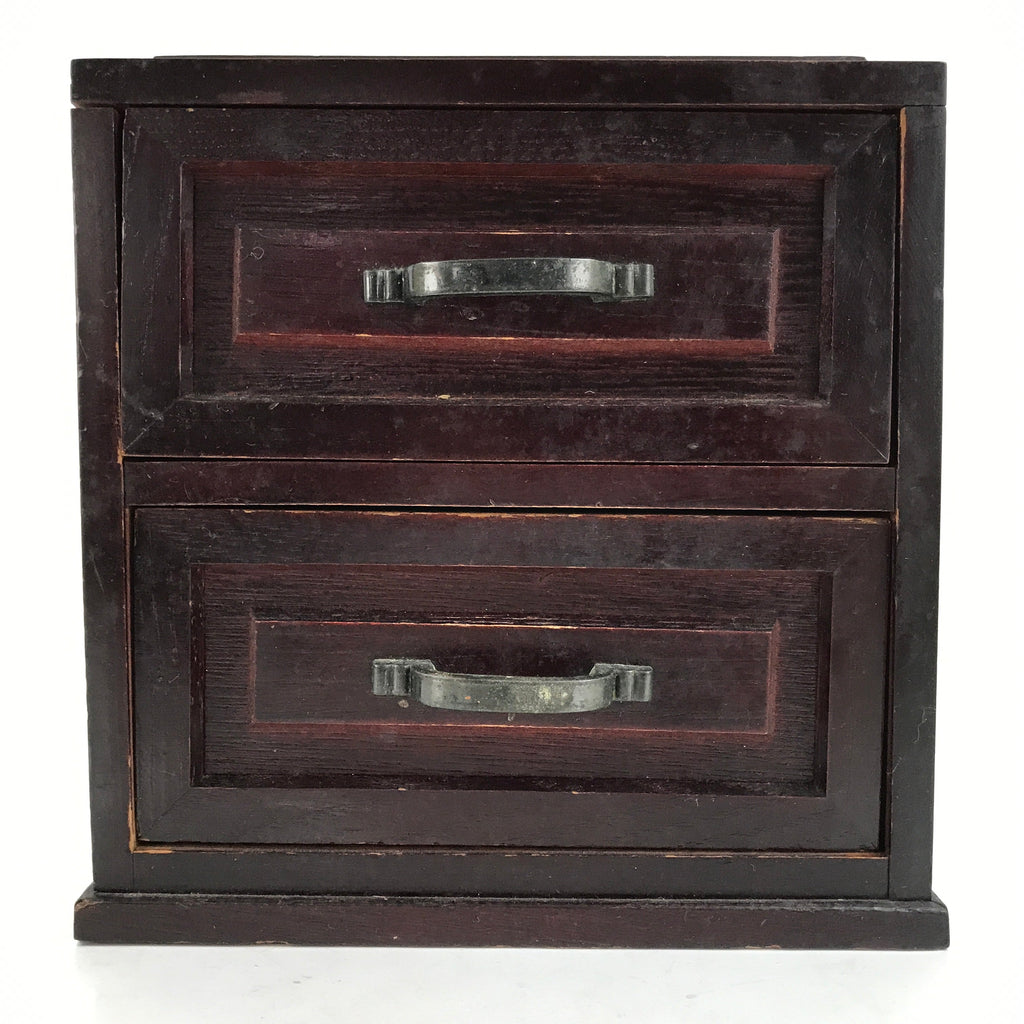 Japanese Wooden Tansu Storage Chest Vtg Haribako Trinket Box 2 Drawers T378