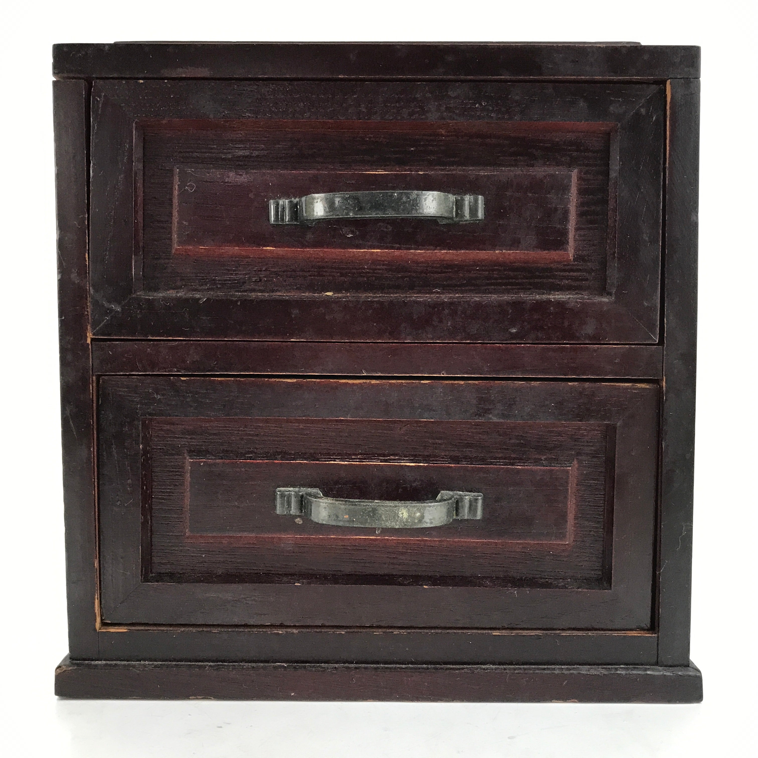 Japanese Wooden Tansu Storage Chest Vtg Haribako Trinket Box 2 Drawers T378