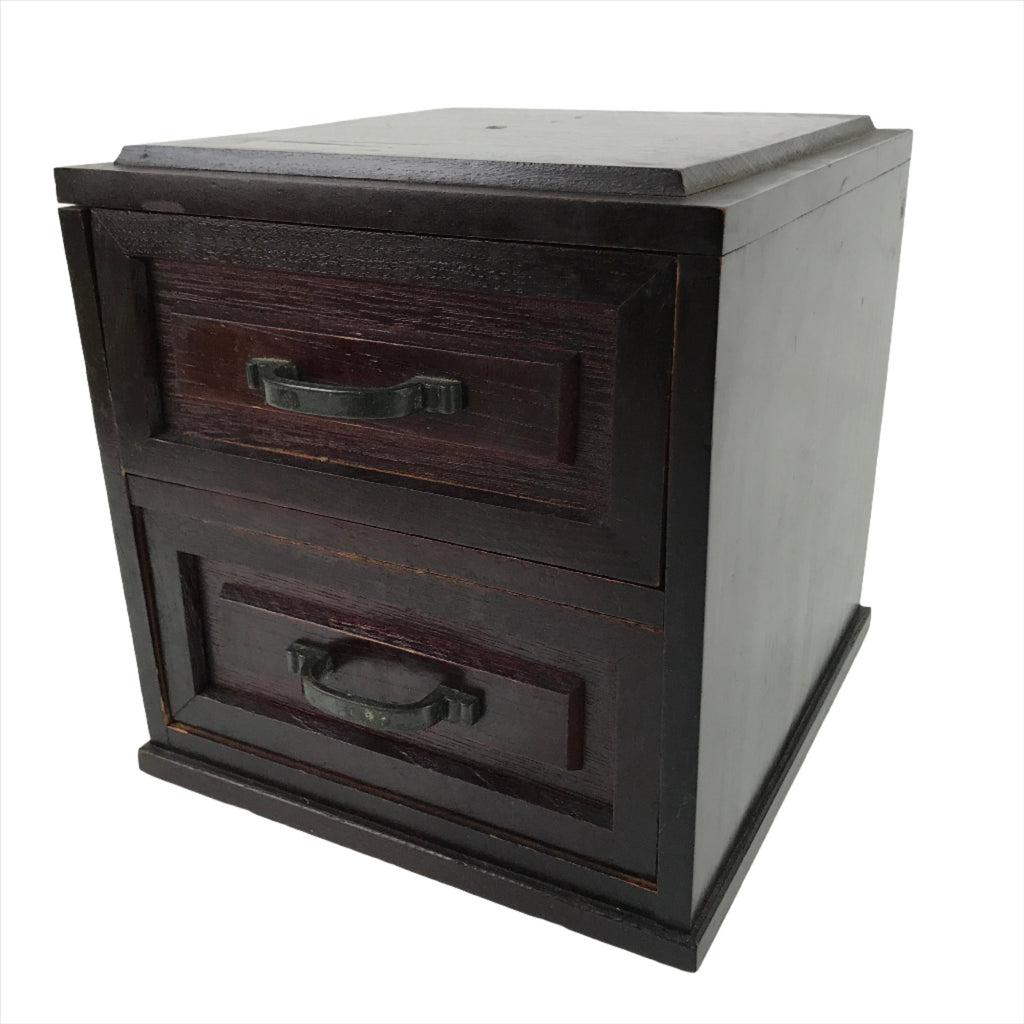 Japanese Wooden Tansu Storage Chest Vtg Haribako Trinket Box 2 Drawers T378