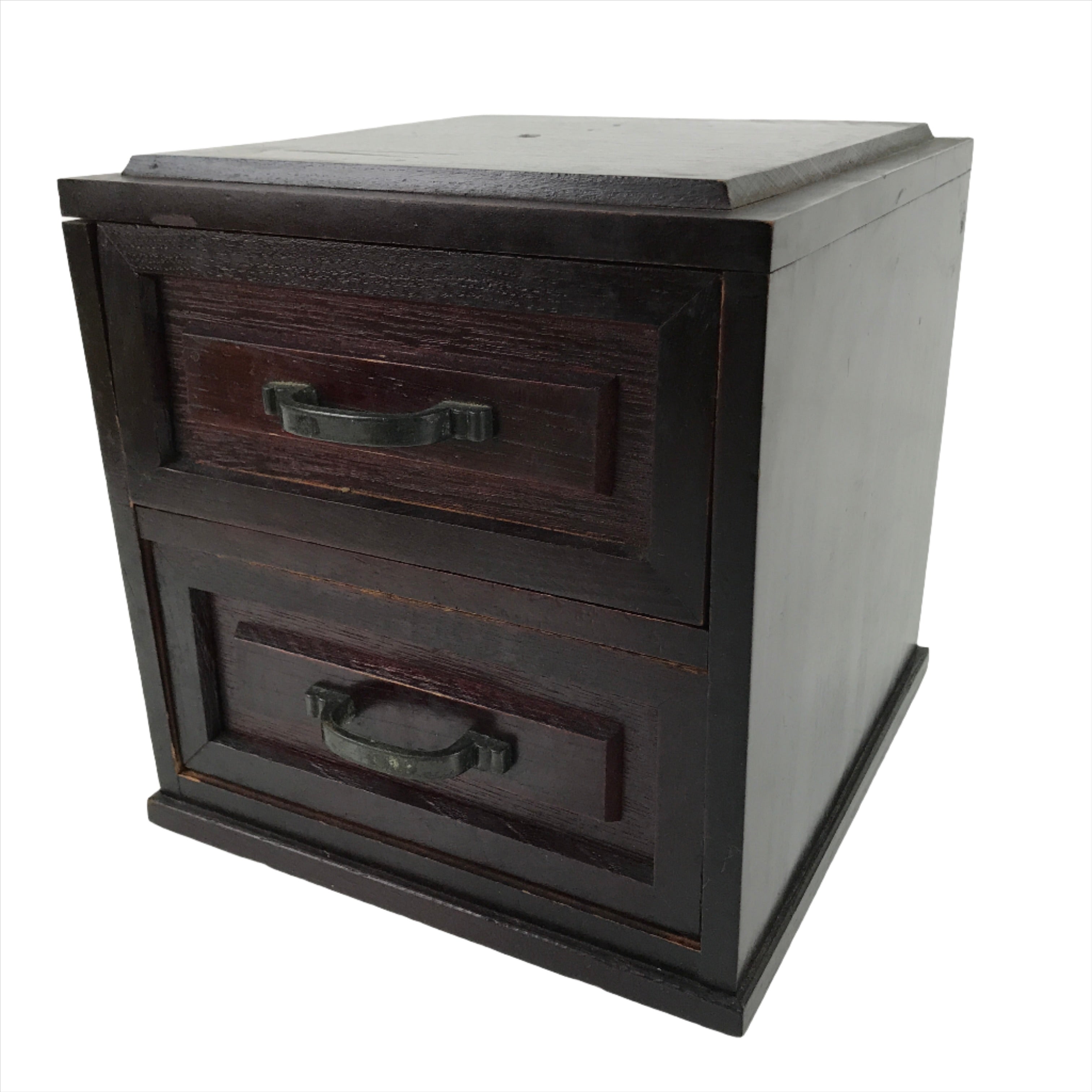 Japanese Wooden Tansu Storage Chest Vtg Haribako Trinket Box 2 Drawers T378