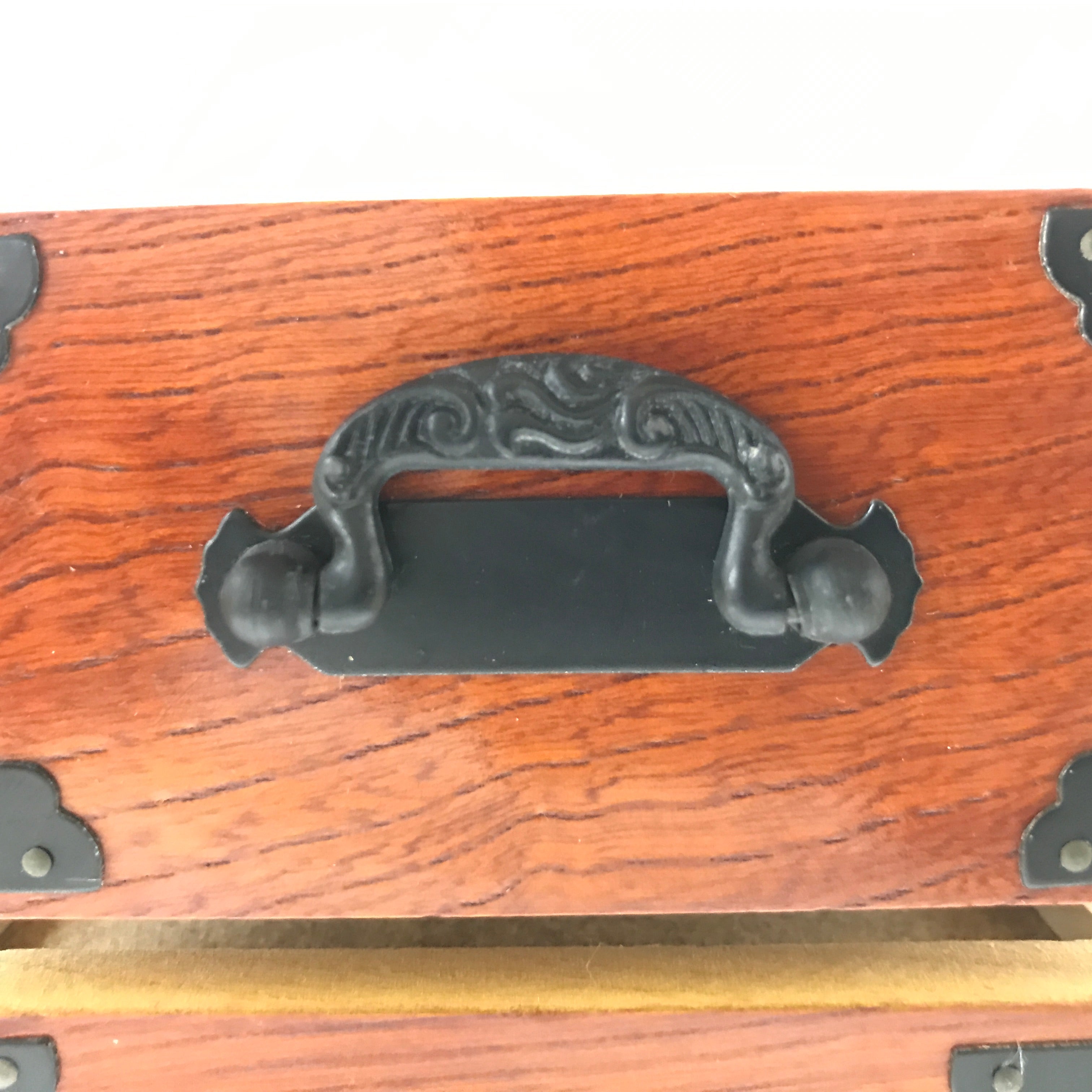 Japanese Wooden Tansu Storage Chest Vtg Haribako Trinket Box 2 Drawers T396