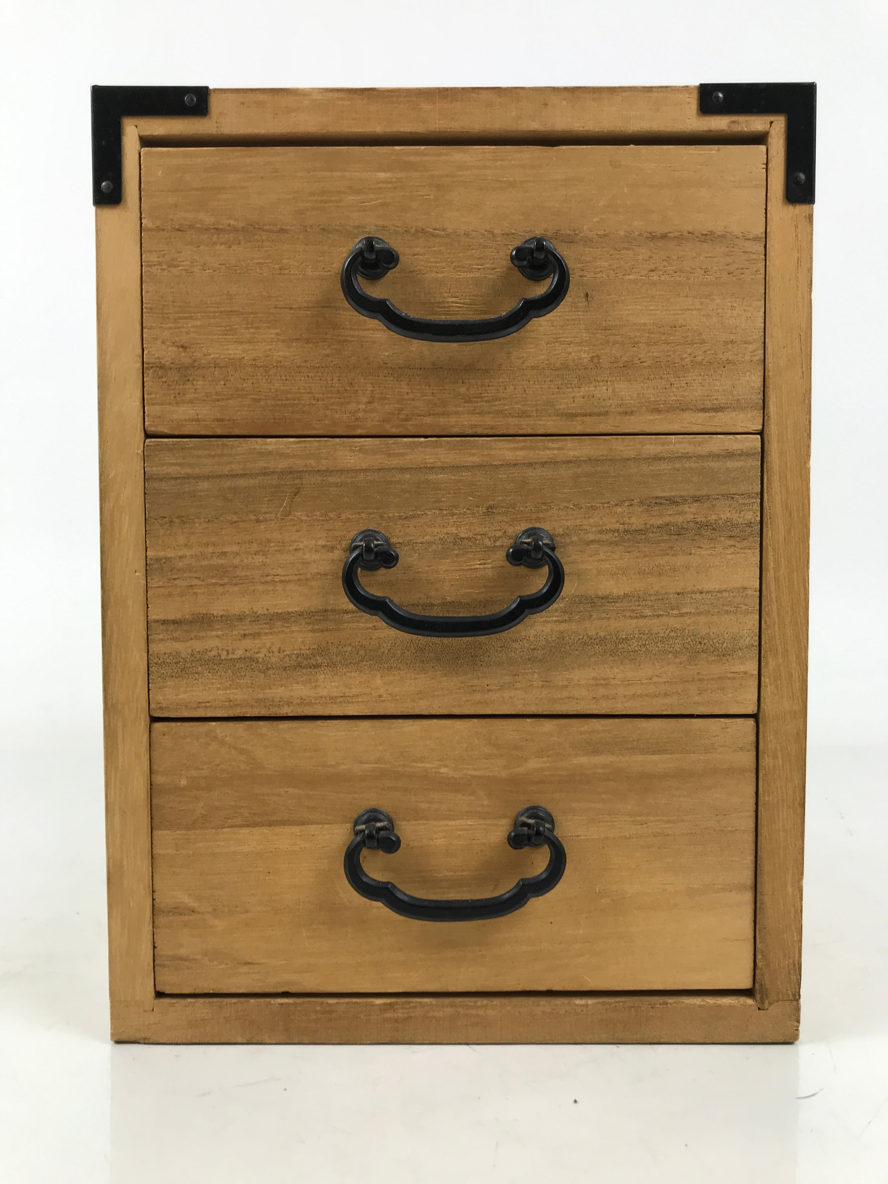 Japanese Wooden Tansu Storage Chest Vtg Haribako Trinket Box 3 Drawer Brown T404