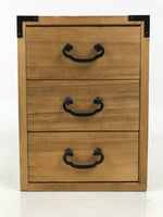 Japanese Wooden Tansu Storage Chest Vtg Haribako Trinket Box 3 Drawer Brown T404