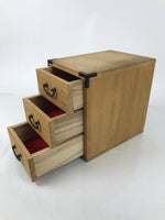 Japanese Wooden Tansu Storage Chest Vtg Haribako Trinket Box 3 Drawer Brown T404