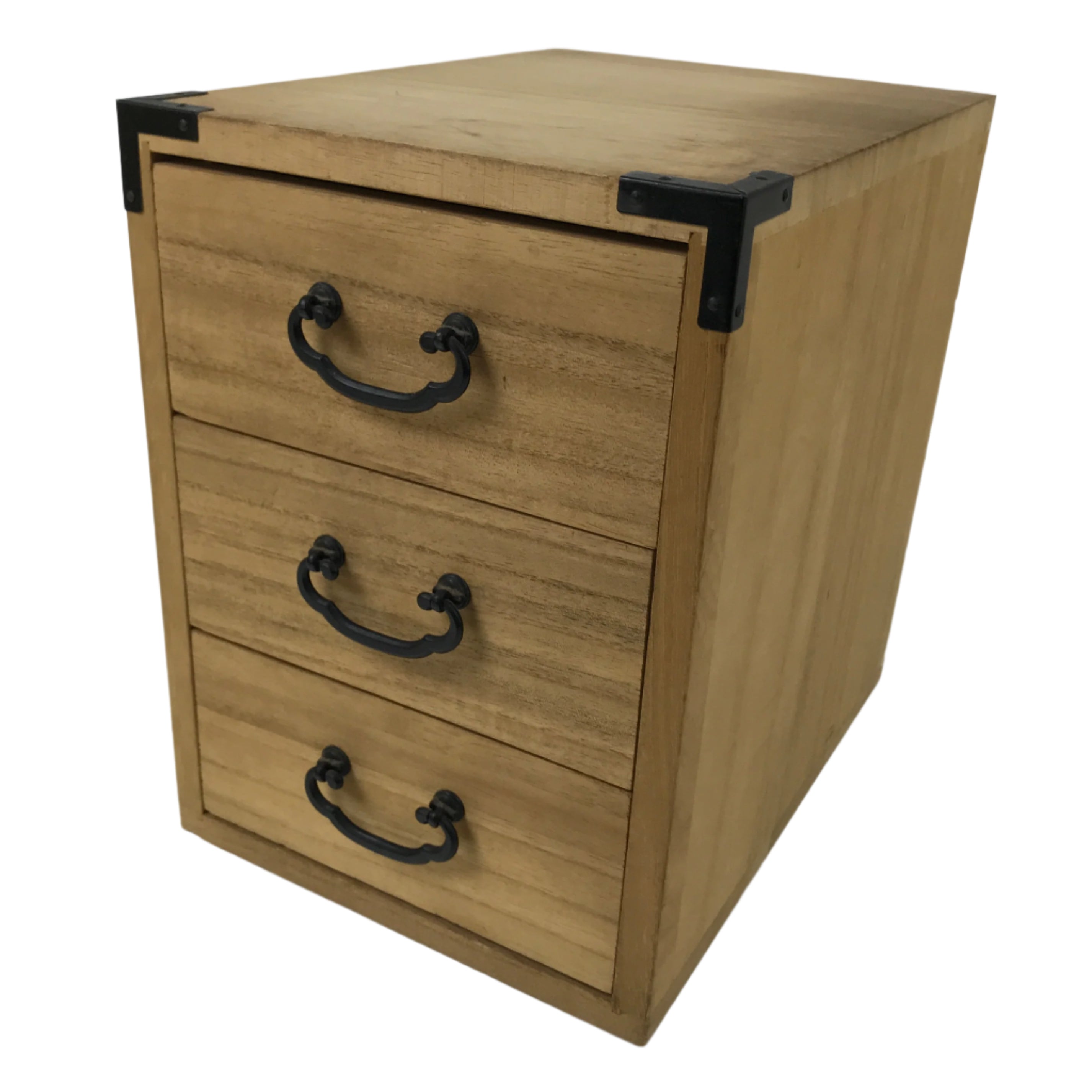 Japanese Wooden Tansu Storage Chest Vtg Haribako Trinket Box 3 Drawer Brown T404