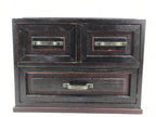 Japanese Wooden Tansu Storage Chest Vtg Haribako Trinket Box 3 Drawer Brown T405