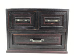 Japanese Wooden Tansu Storage Chest Vtg Haribako Trinket Box 3 Drawer Brown T405