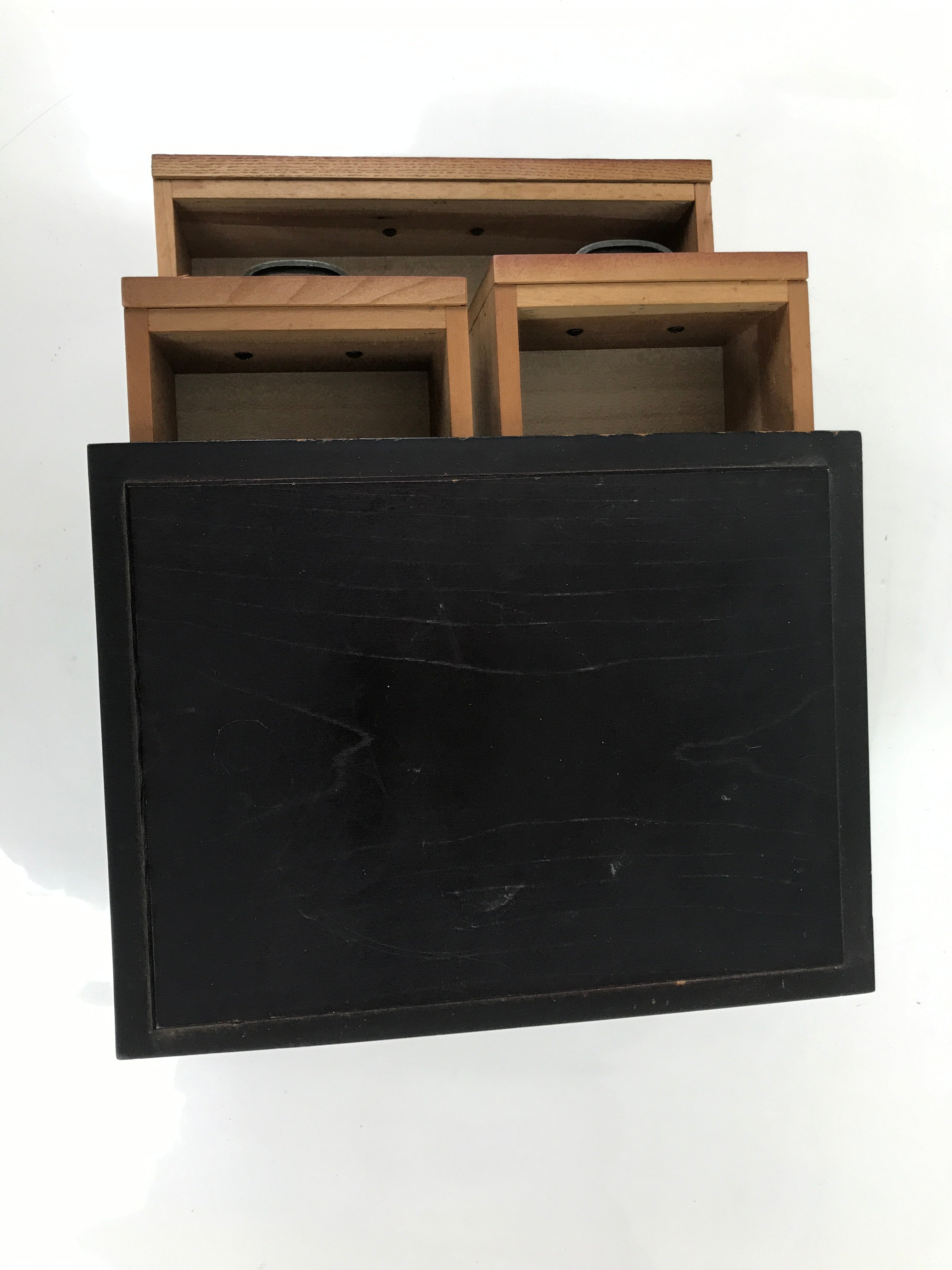 Japanese Wooden Tansu Storage Chest Vtg Haribako Trinket Box 3 Drawer Brown T405