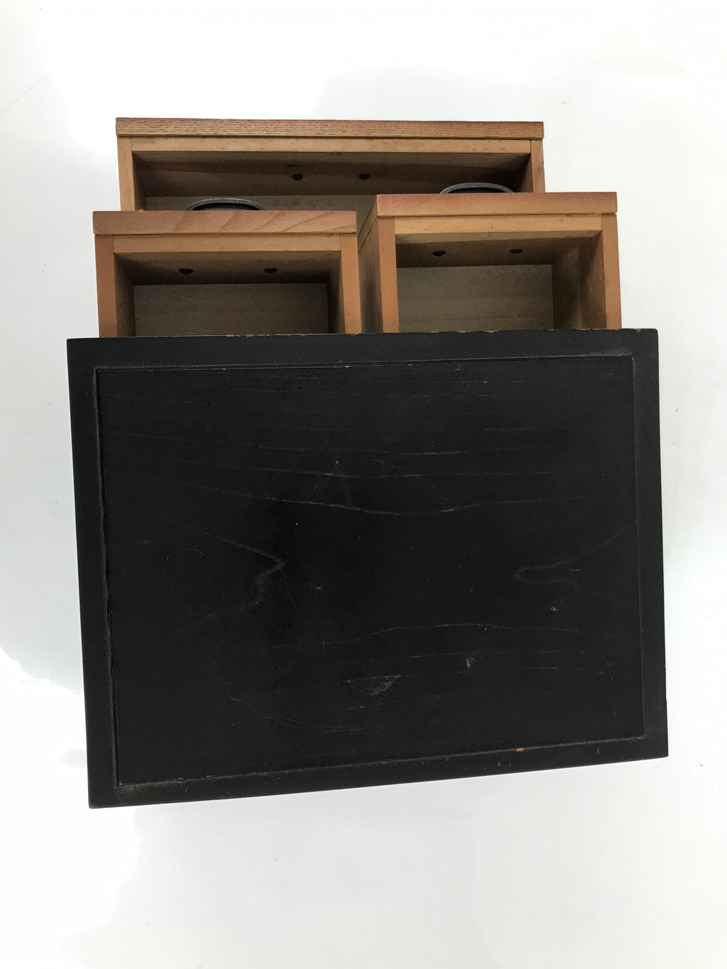 Japanese Wooden Tansu Storage Chest Vtg Haribako Trinket Box 3 Drawer Brown T405
