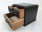 Japanese Wooden Tansu Storage Chest Vtg Haribako Trinket Box 3 Drawer Brown T405