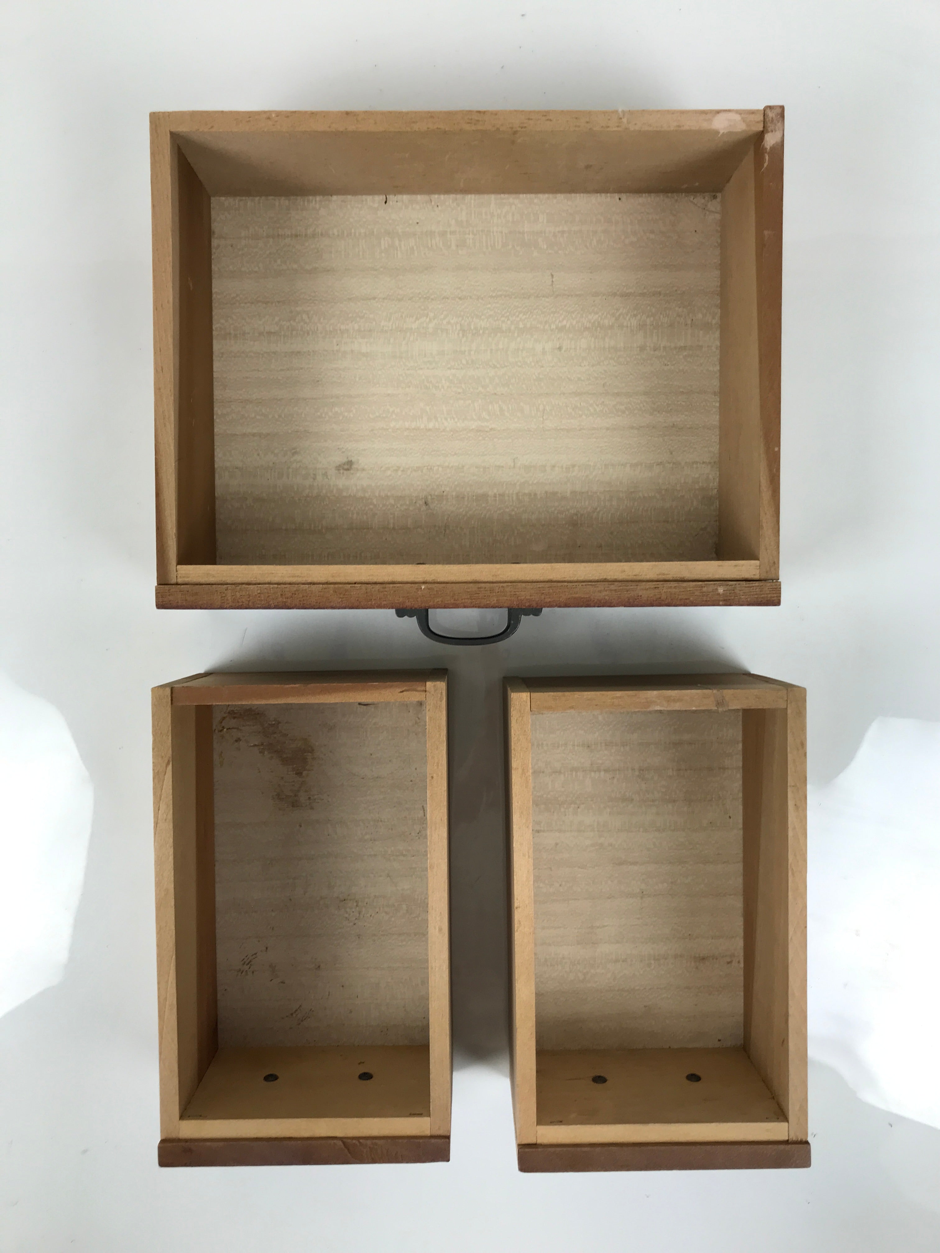 Japanese Wooden Tansu Storage Chest Vtg Haribako Trinket Box 3 Drawer Brown T416