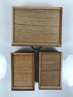 Japanese Wooden Tansu Storage Chest Vtg Haribako Trinket Box 3 Drawer Brown T416