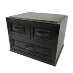 Japanese Wooden Tansu Storage Chest Vtg Haribako Trinket Box 3 Drawer Brown T416