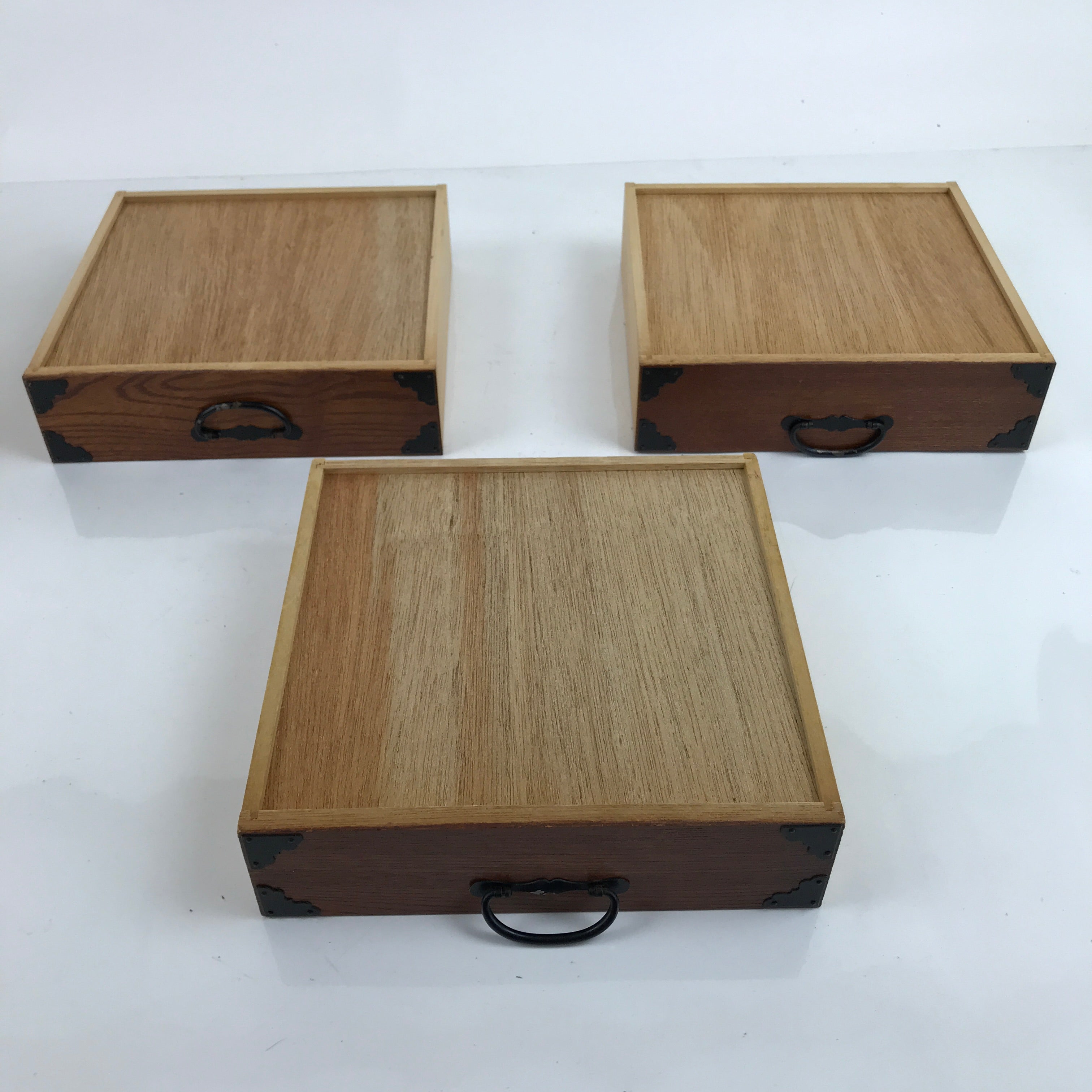 Japanese Wooden Tansu Storage Chest Vtg Haribako Trinket Box 3 Drawers T375
