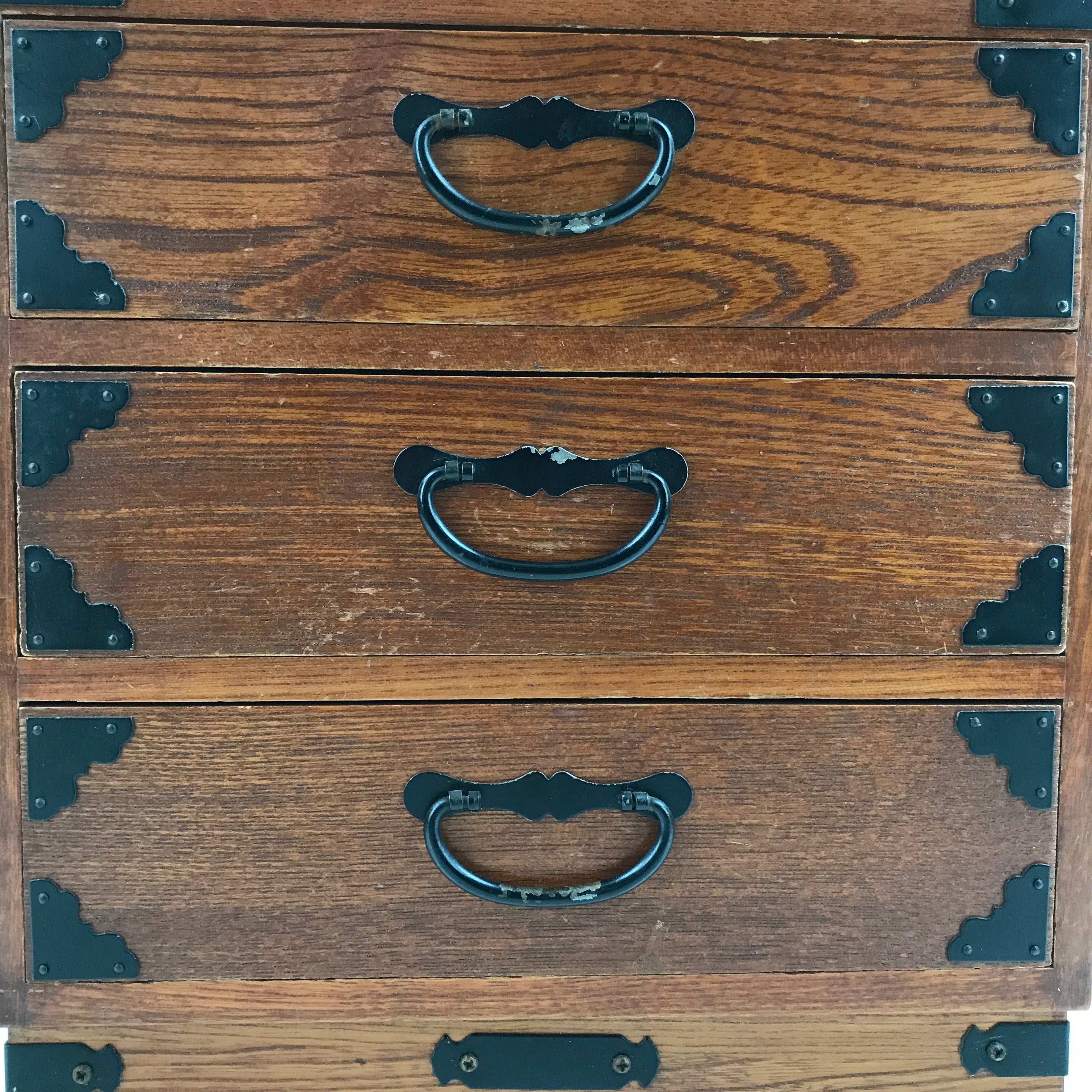 Japanese Wooden Tansu Storage Chest Vtg Haribako Trinket Box 3 Drawers T375