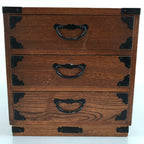 Japanese Wooden Tansu Storage Chest Vtg Haribako Trinket Box 3 Drawers T375