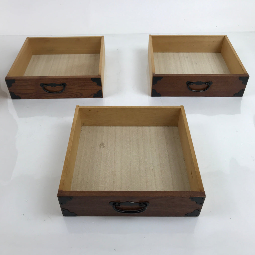 Japanese Wooden Tansu Storage Chest Vtg Haribako Trinket Box 3 Drawers T375