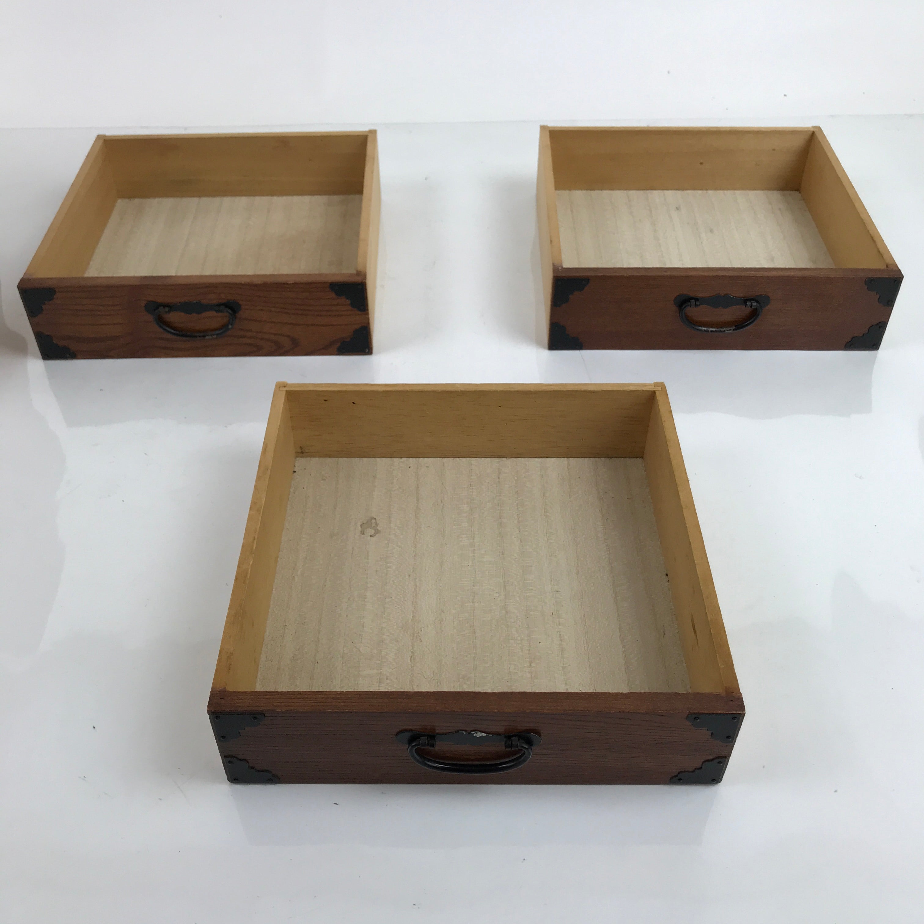 Japanese Wooden Tansu Storage Chest Vtg Haribako Trinket Box 3 Drawers T375