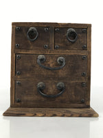 Japanese Wooden Tansu Storage Chest Vtg Haribako Trinket Box 4 Drawer Brown T418