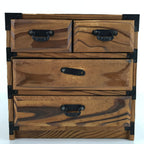 Japanese Wooden Tansu Storage Chest Vtg Haribako Trinket Box 4 Drawers T382