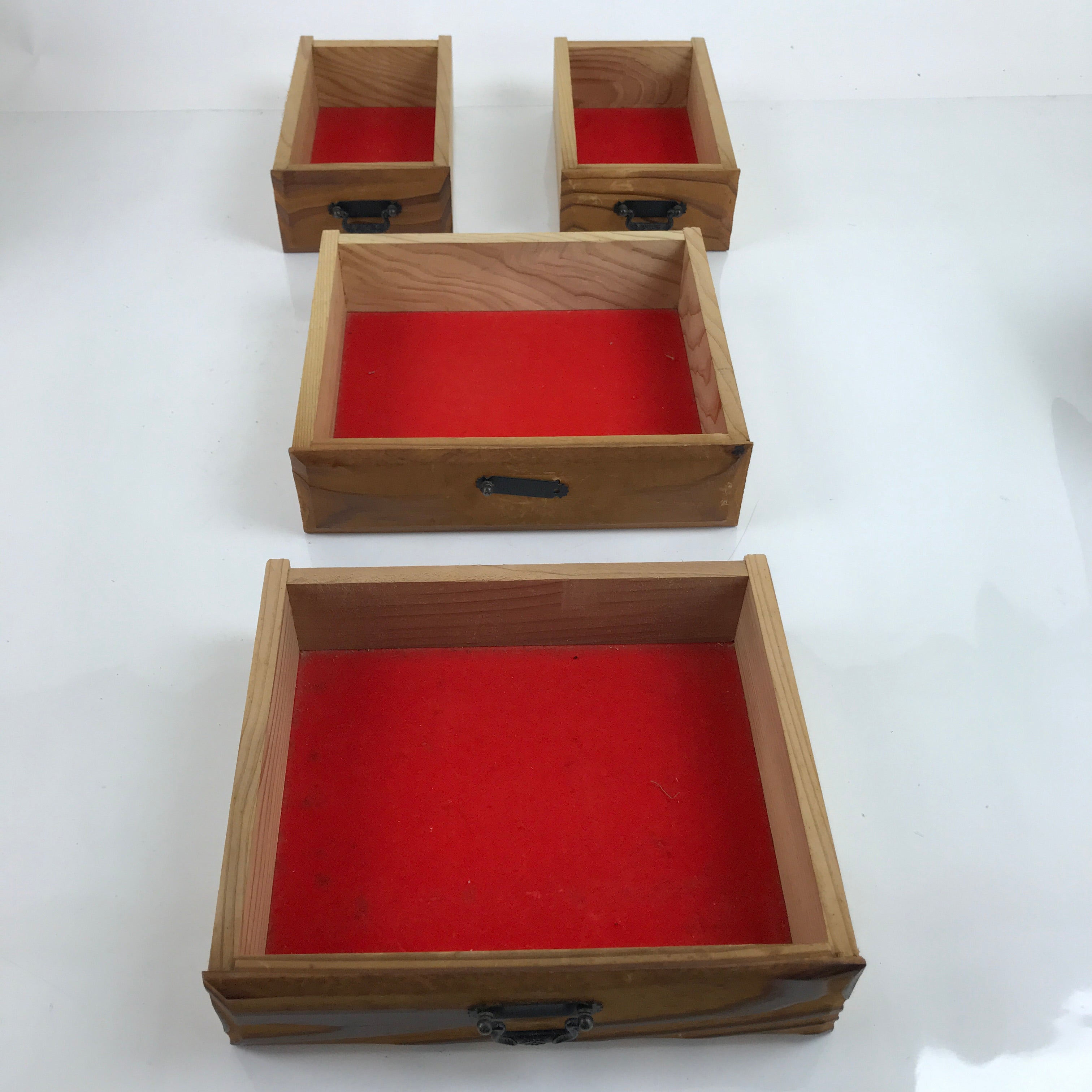 Japanese Wooden Tansu Storage Chest Vtg Haribako Trinket Box 4 Drawers T382