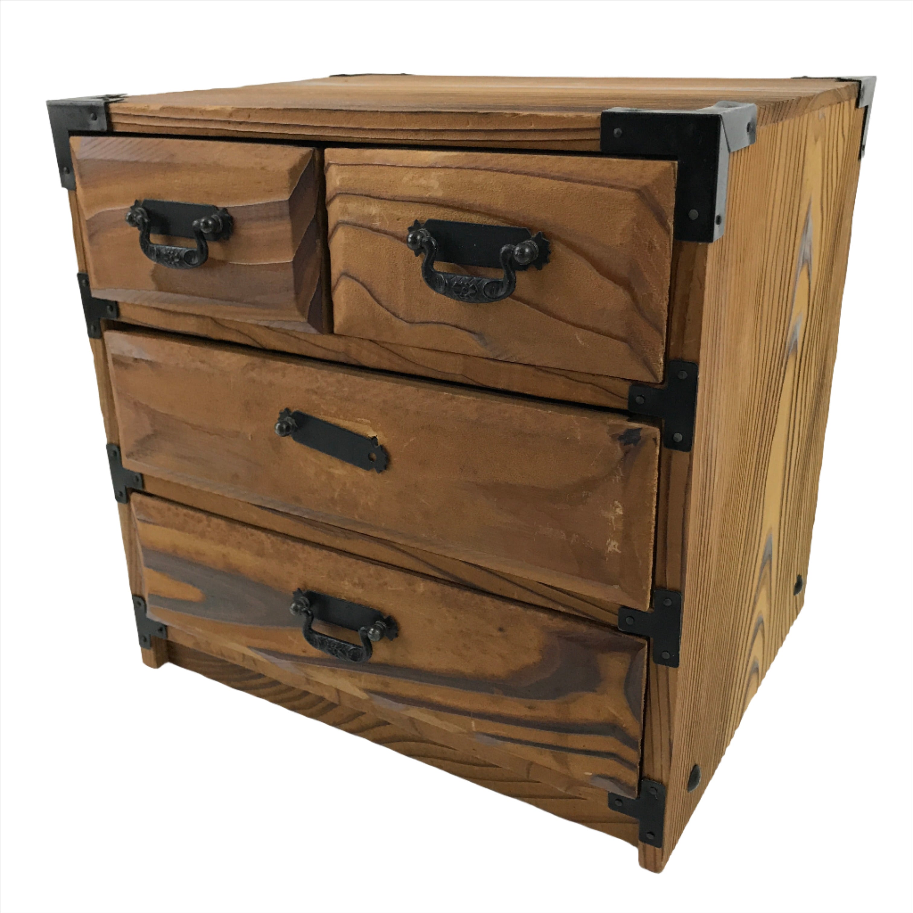 Japanese Wooden Tansu Storage Chest Vtg Haribako Trinket Box 4 Drawers T382