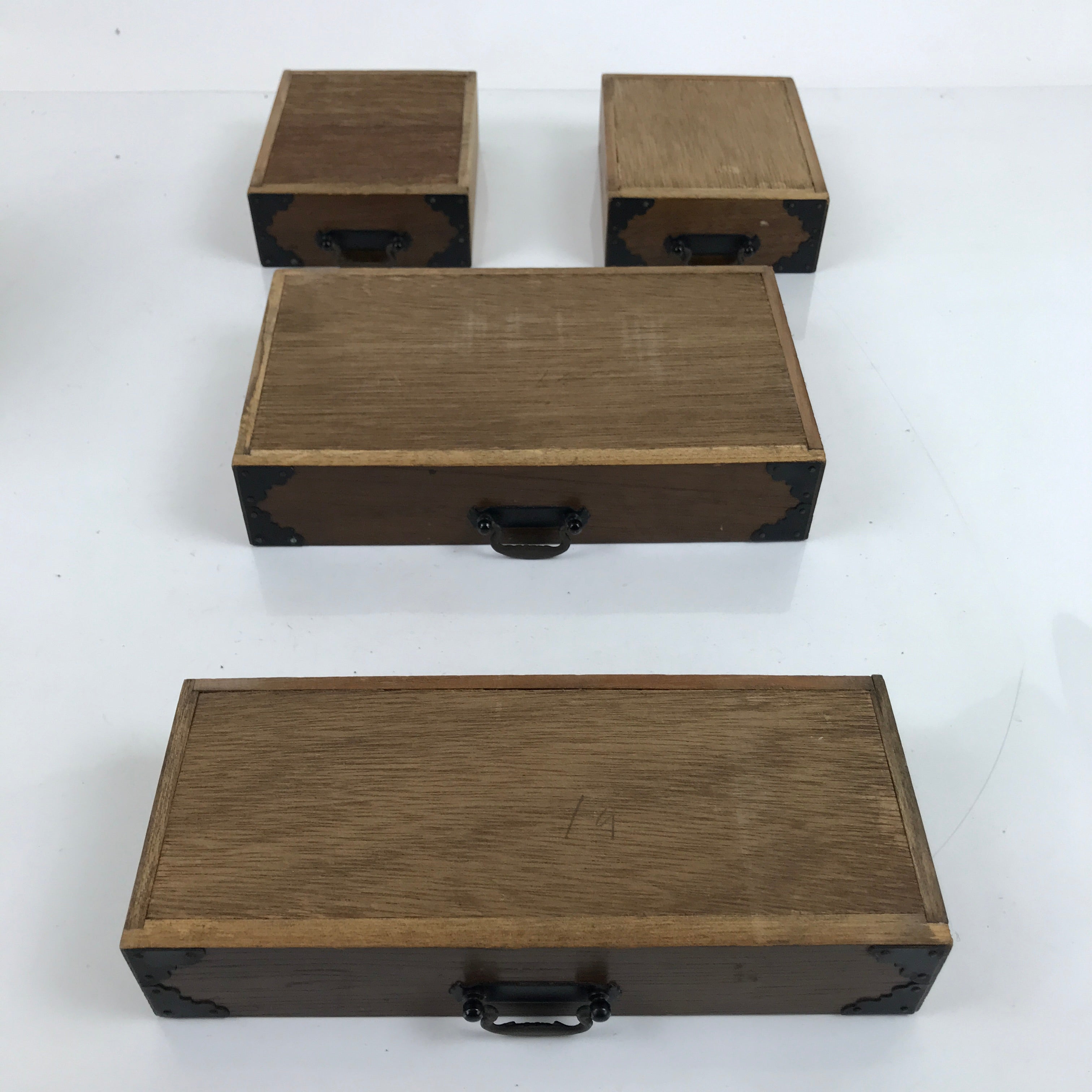 Japanese Wooden Tansu Storage Chest Vtg Haribako Trinket Box 4 Drawers T383