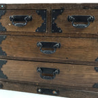 Japanese Wooden Tansu Storage Chest Vtg Haribako Trinket Box 4 Drawers T383