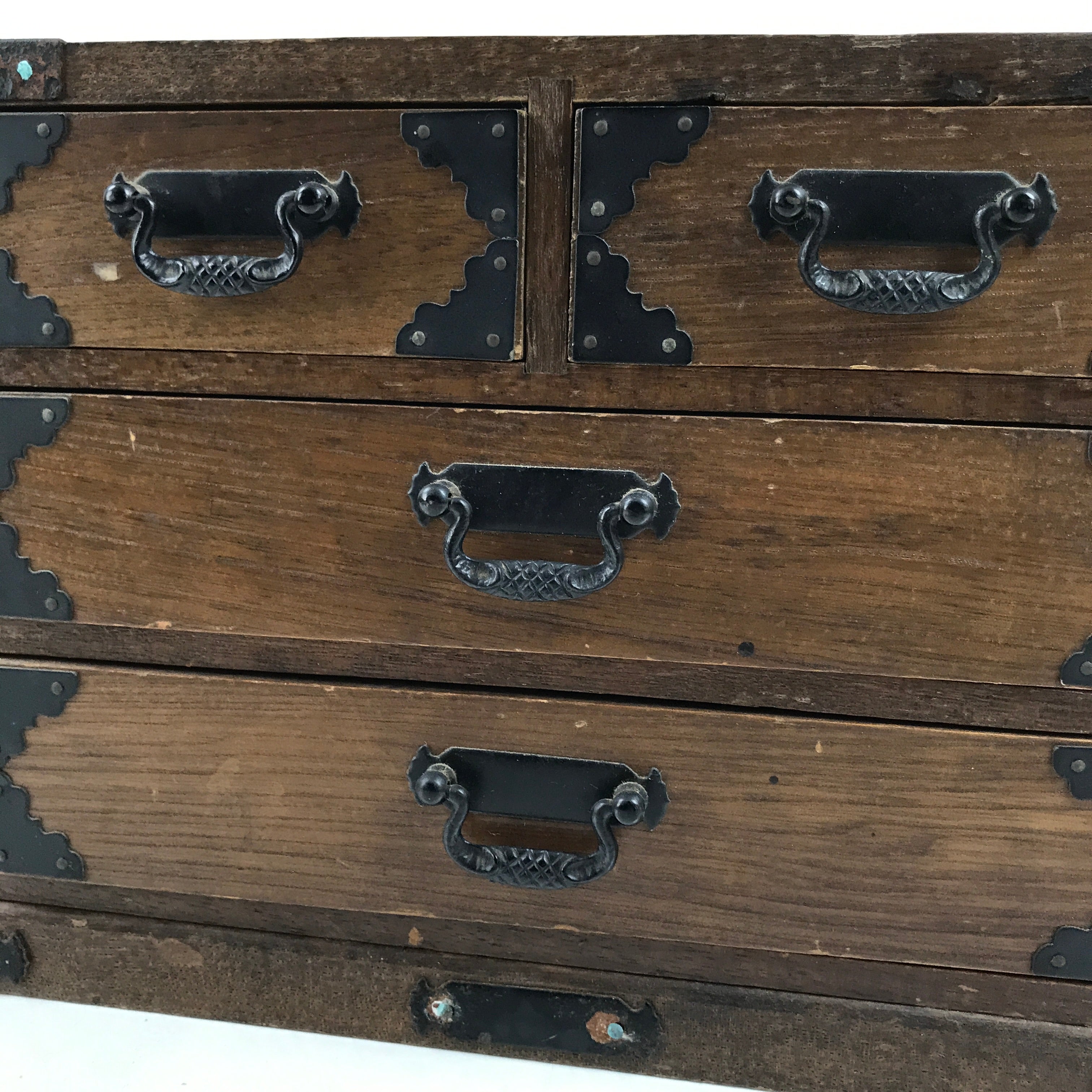 Japanese Wooden Tansu Storage Chest Vtg Haribako Trinket Box 4 Drawers T383