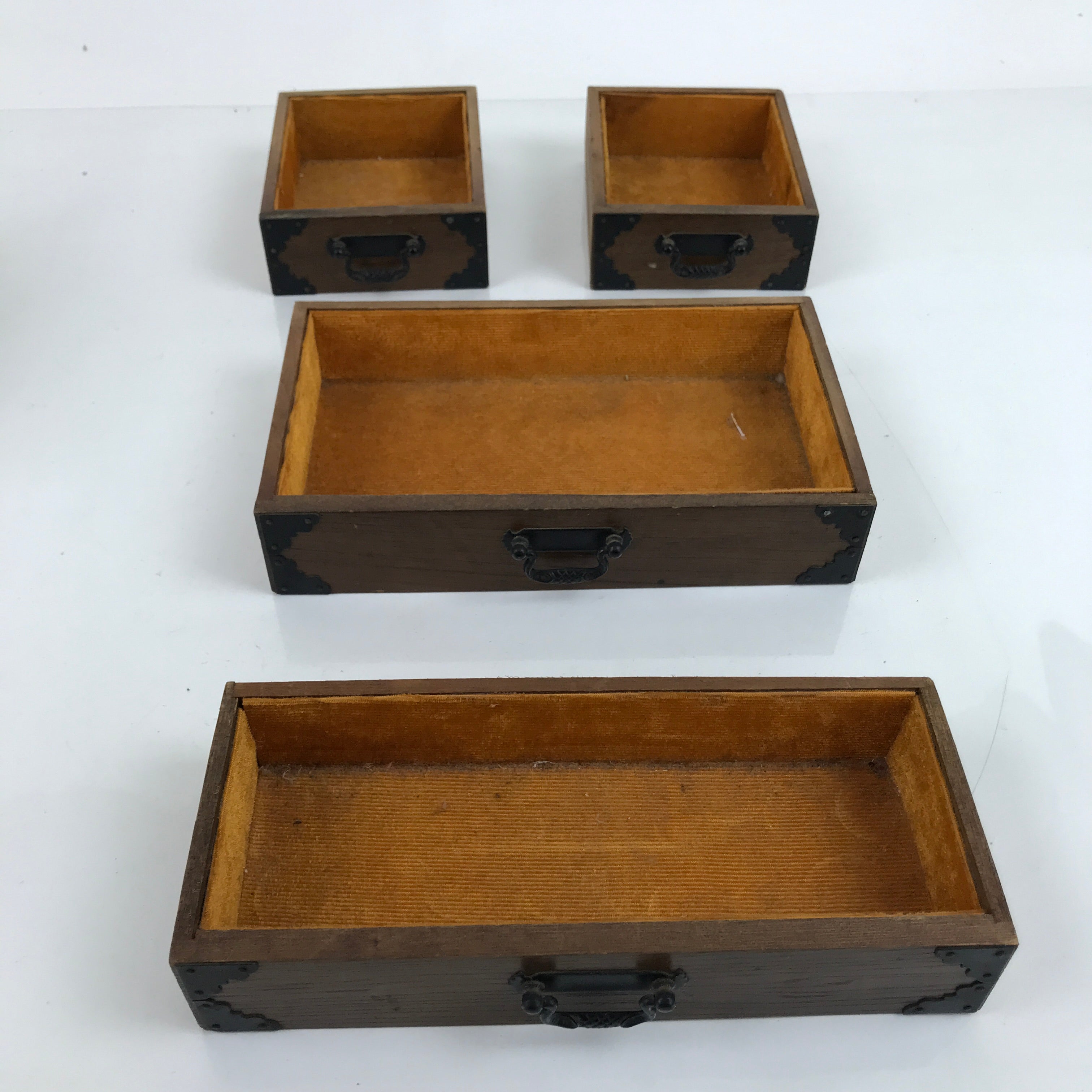 Japanese Wooden Tansu Storage Chest Vtg Haribako Trinket Box 4 Drawers T383