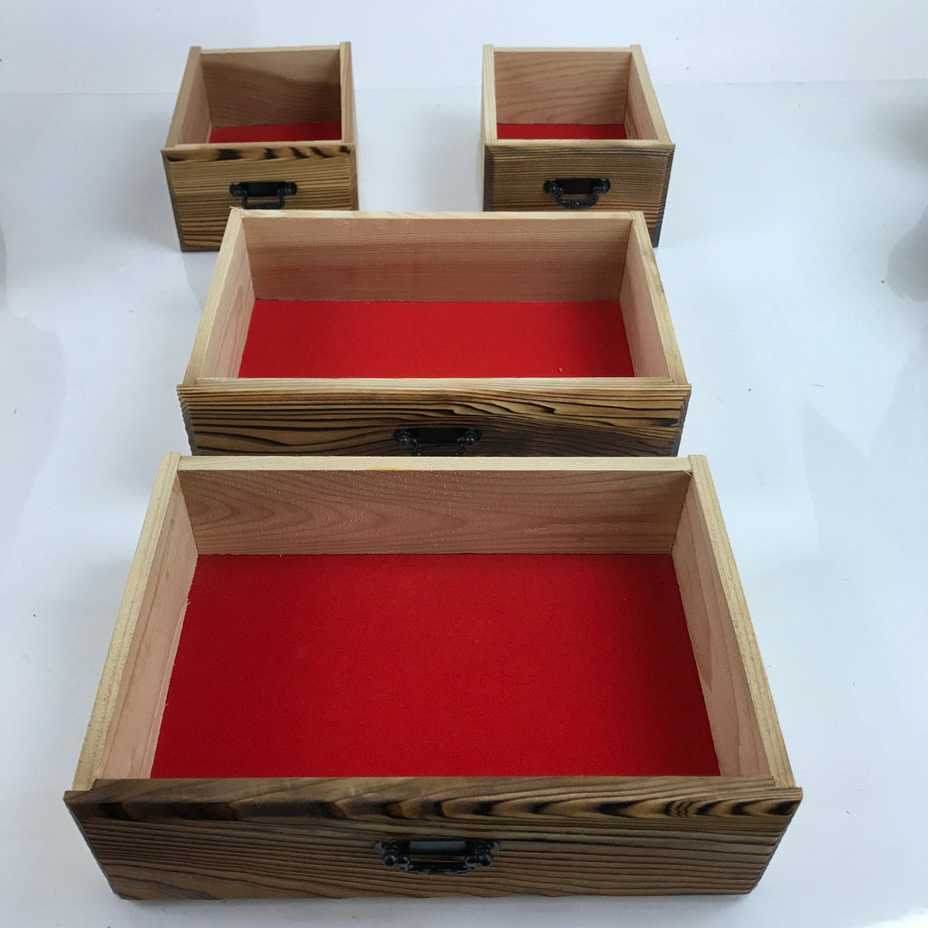 Japanese Wooden Tansu Storage Chest Vtg Haribako Trinket Box 4 Drawers T385