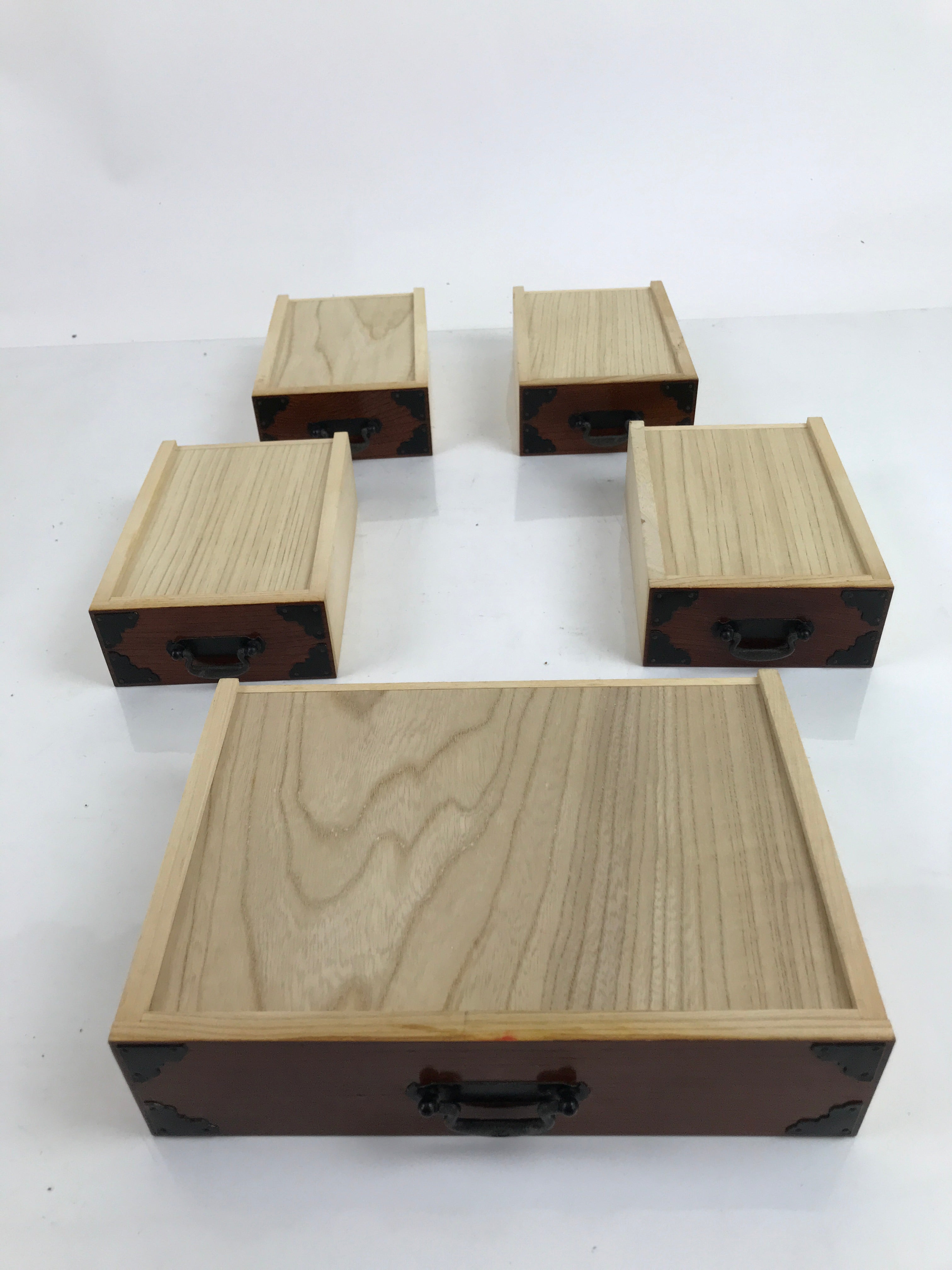 Japanese Wooden Tansu Storage Chest Vtg Haribako Trinket Box 5 Drawers T388