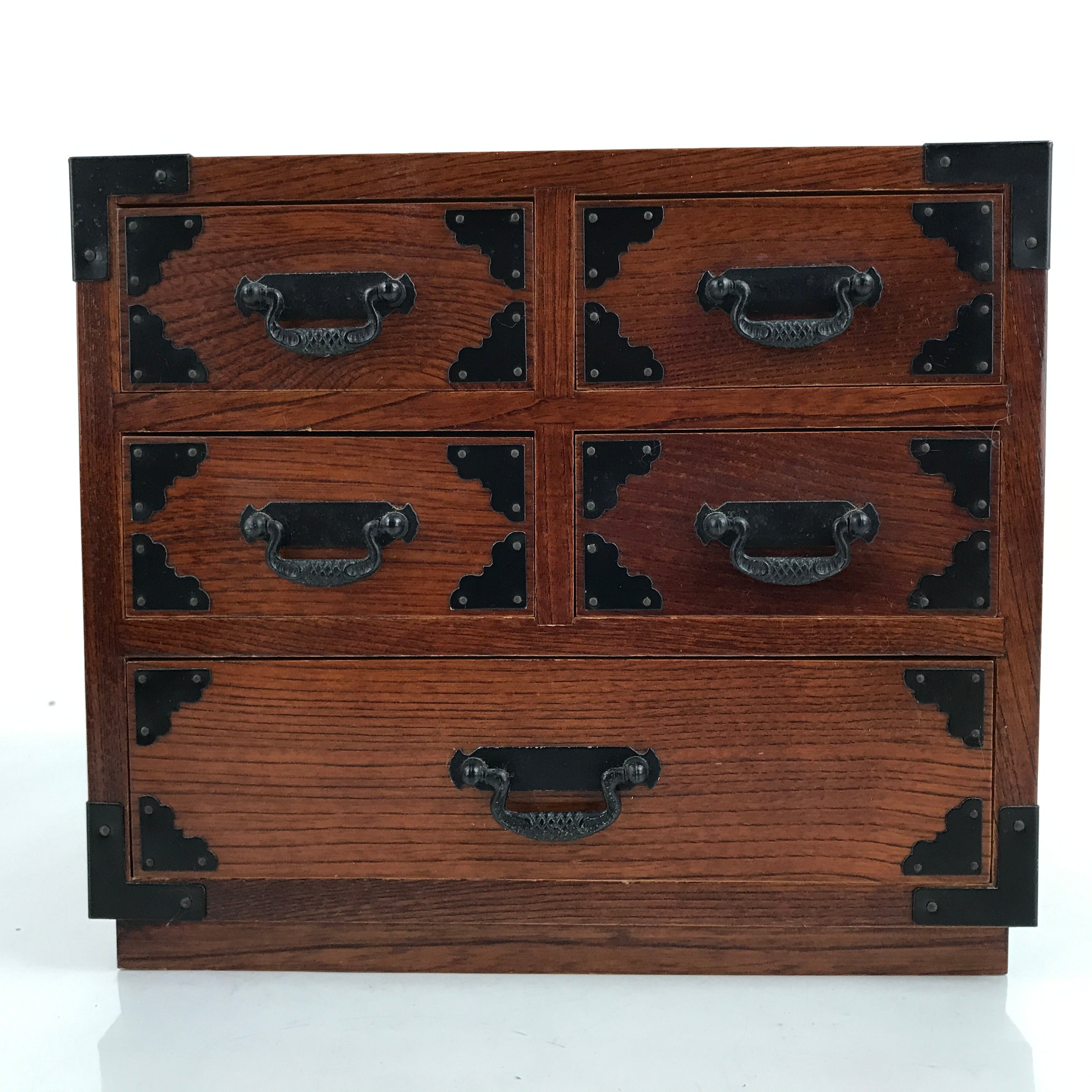 Japanese Wooden Tansu Storage Chest Vtg Haribako Trinket Box 5 Drawers T388