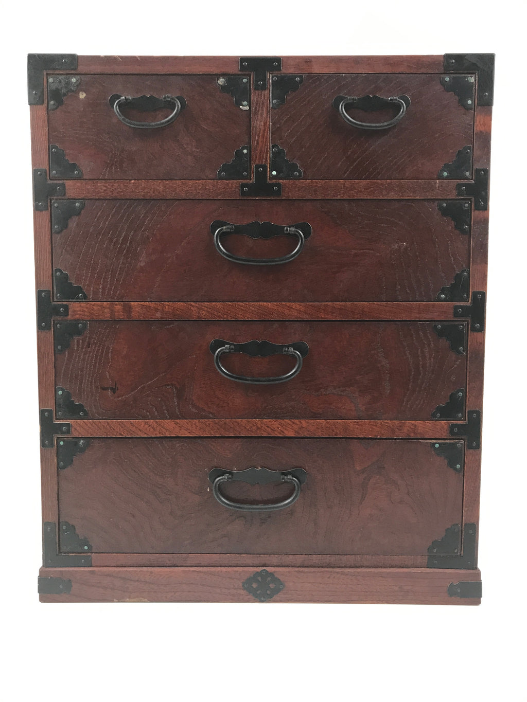 Japanese Wooden Tansu Storage Chest Vtg Haribako Trinket Box 5 Drawers T417