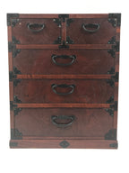 Japanese Wooden Tansu Storage Chest Vtg Haribako Trinket Box 5 Drawers T417