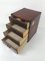 Japanese Wooden Tansu Storage Chest Vtg Haribako Trinket Box 5 Drawers T417