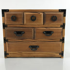 Japanese Wooden Tansu Storage Chest Vtg Haribako Trinket Box 6 Drawers T374