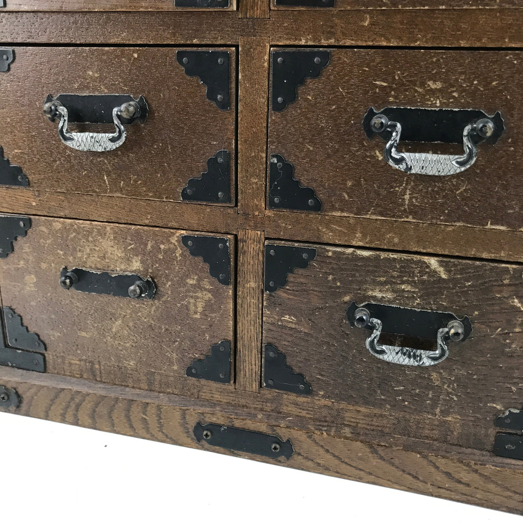 Japanese Wooden Tansu Storage Chest Vtg Haribako Trinket Box 8 Drawers T384