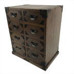Japanese Wooden Tansu Storage Chest Vtg Haribako Trinket Box 8 Drawers T384