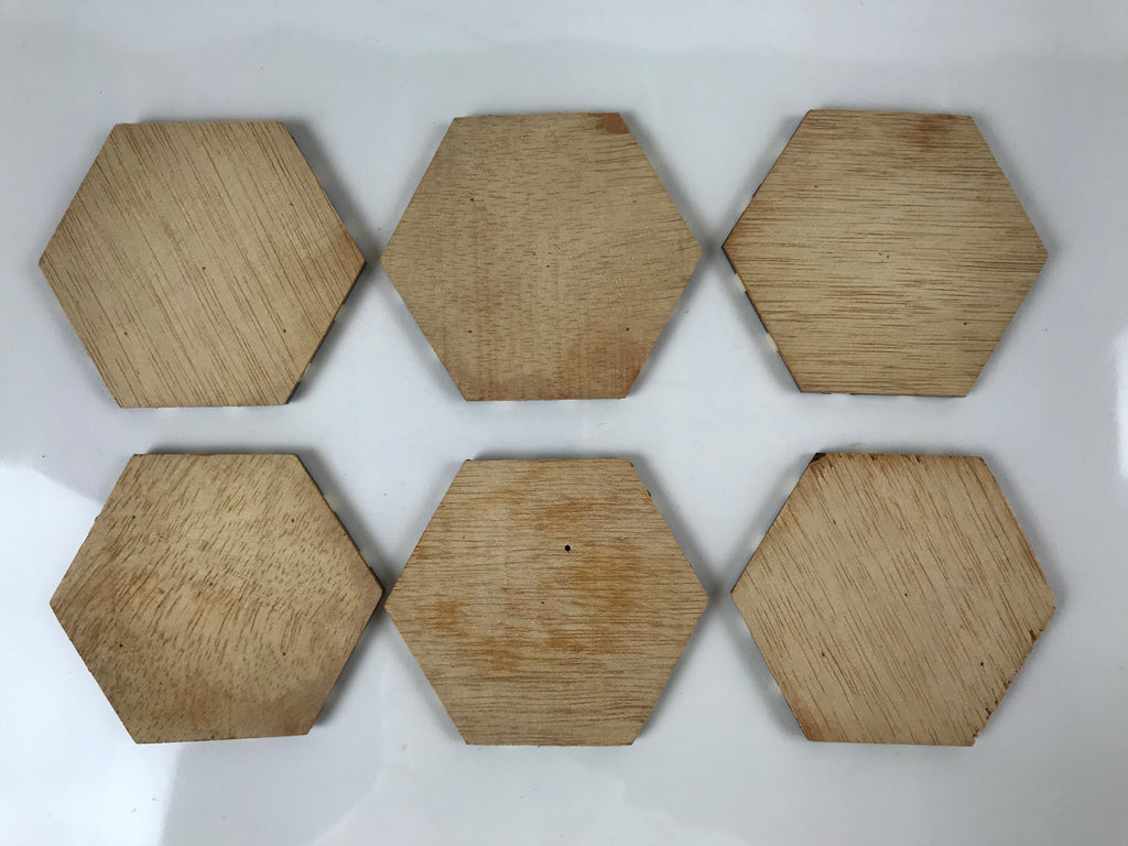 Japanese Wooden Yosegi-Zaiku Drink Coasters Chataku Vtg Hexagonal 6pc Brown L128
