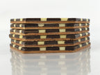 Japanese Wooden Yosegi-Zaiku Drink Coasters Chataku Vtg Hexagonal 6pc Brown L128