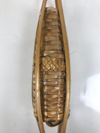 Japanese Woven Bamboo Glass Bottle Hanging Flower Vase Vtg Ikebana Kabin FK169