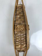 Japanese Woven Bamboo Glass Bottle Hanging Flower Vase Vtg Ikebana Kabin FK169
