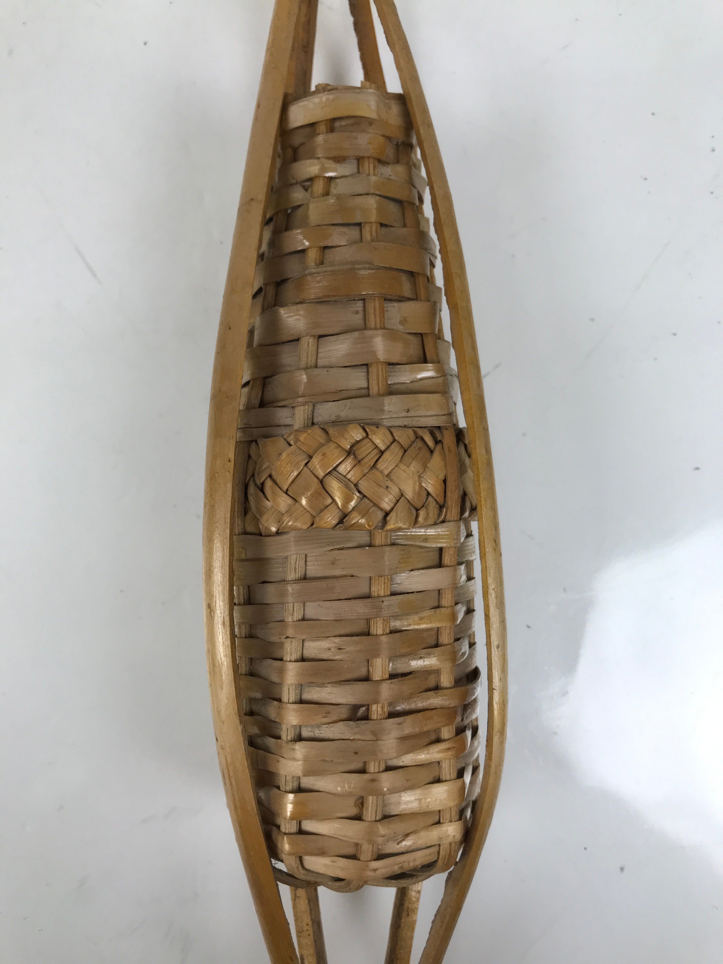 Japanese Woven Bamboo Glass Bottle Hanging Flower Vase Vtg Ikebana Kabin FK169