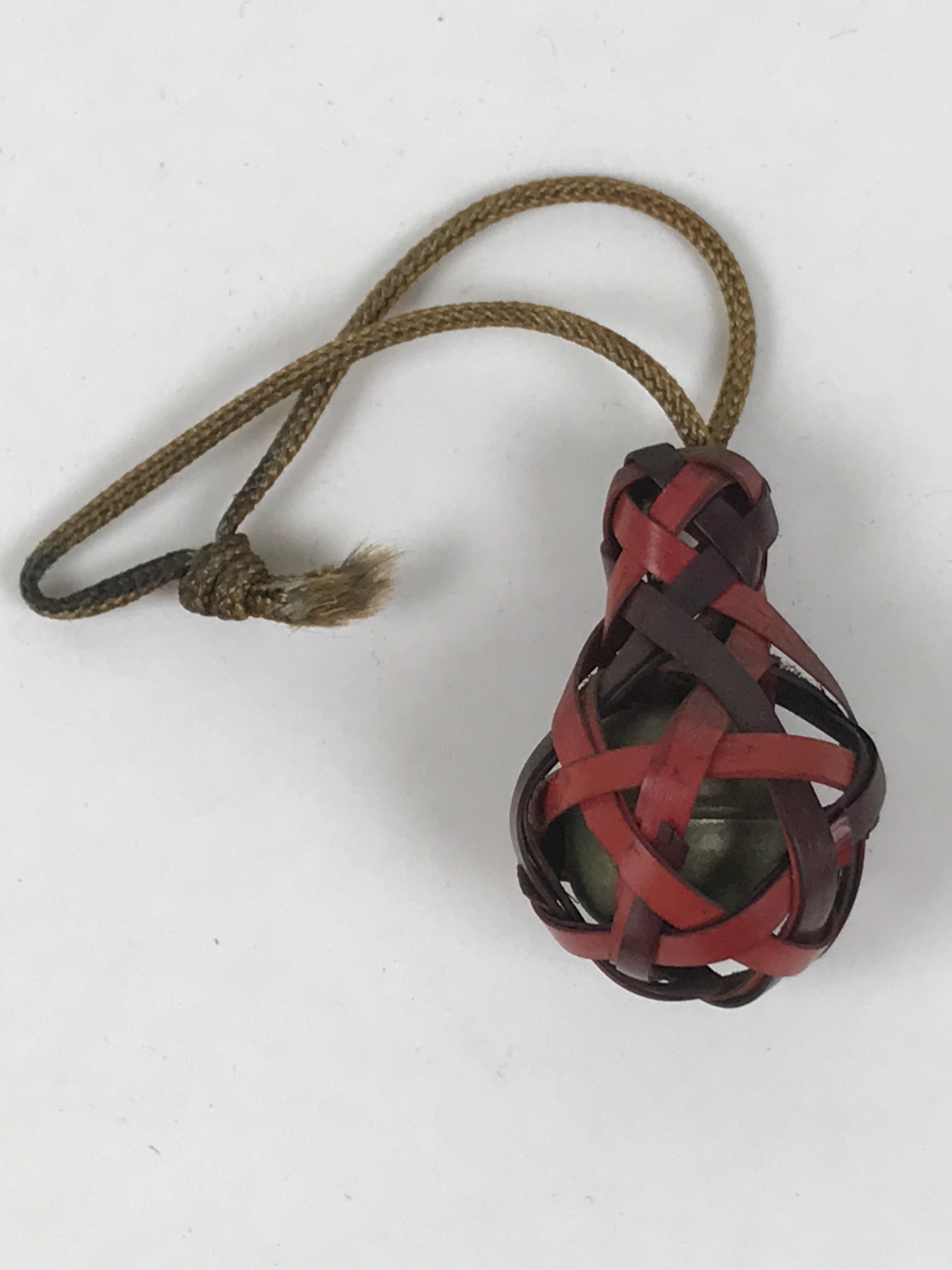 Japanese Woven Bamboo Hyotan Gourd Bell Keychain Phone Strap Amulet Red JK878
