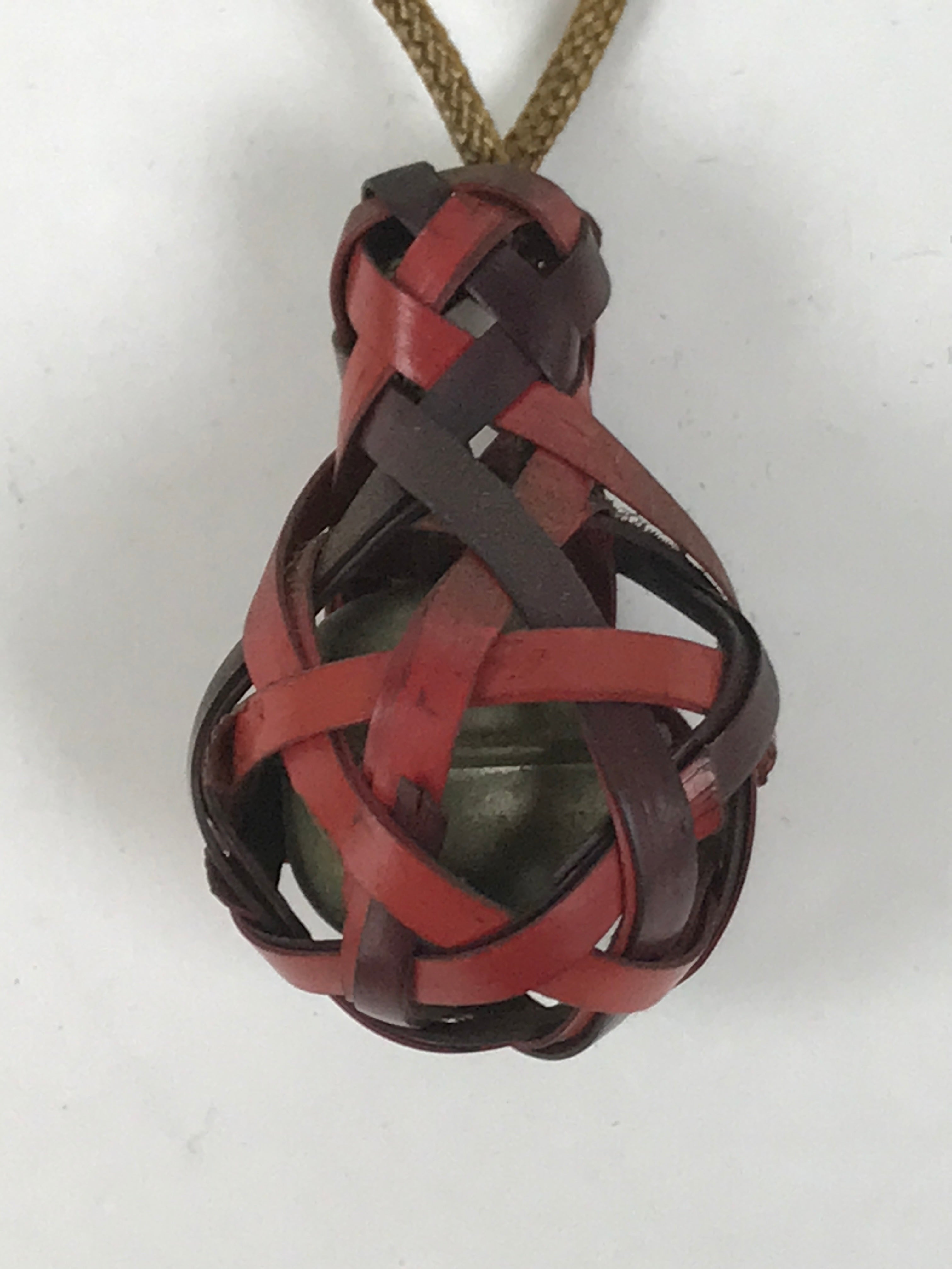 Japanese Woven Bamboo Hyotan Gourd Bell Keychain Phone Strap Amulet Red JK878